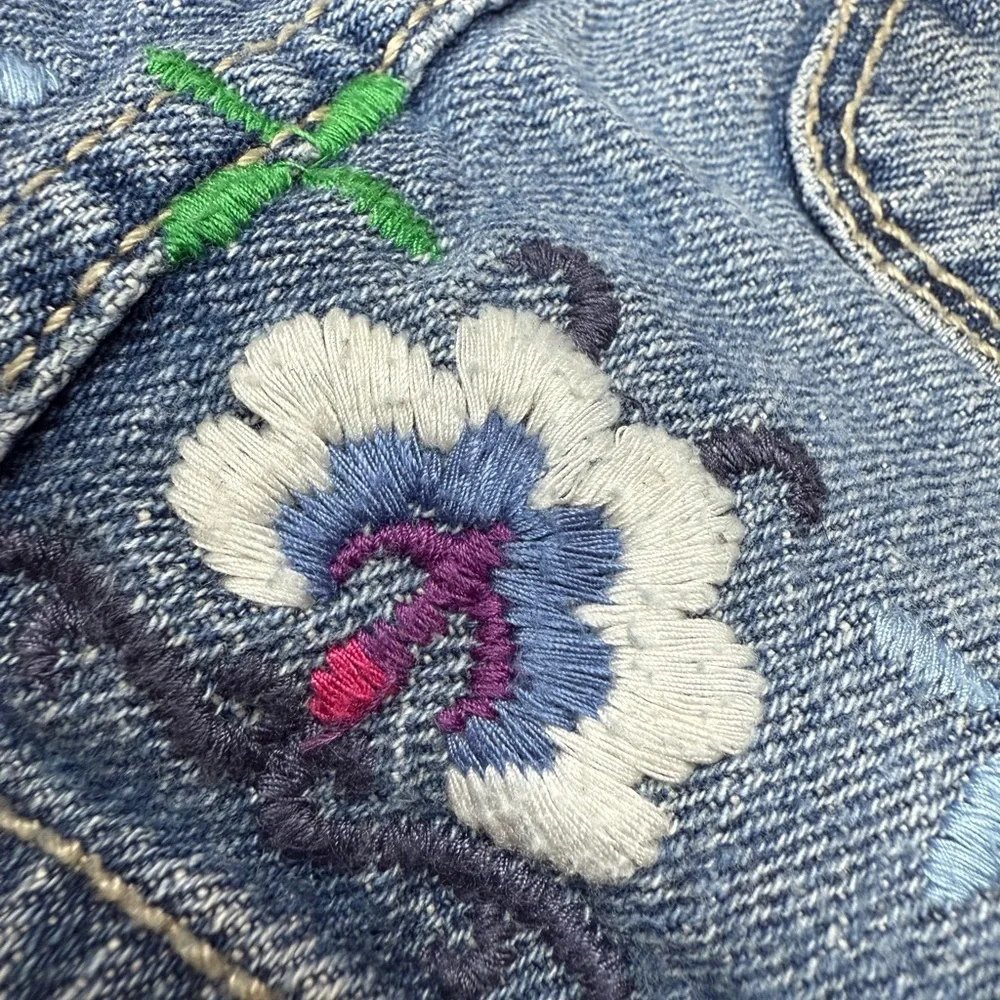 GAP Blue Denim Skirt with Pink Embroidery